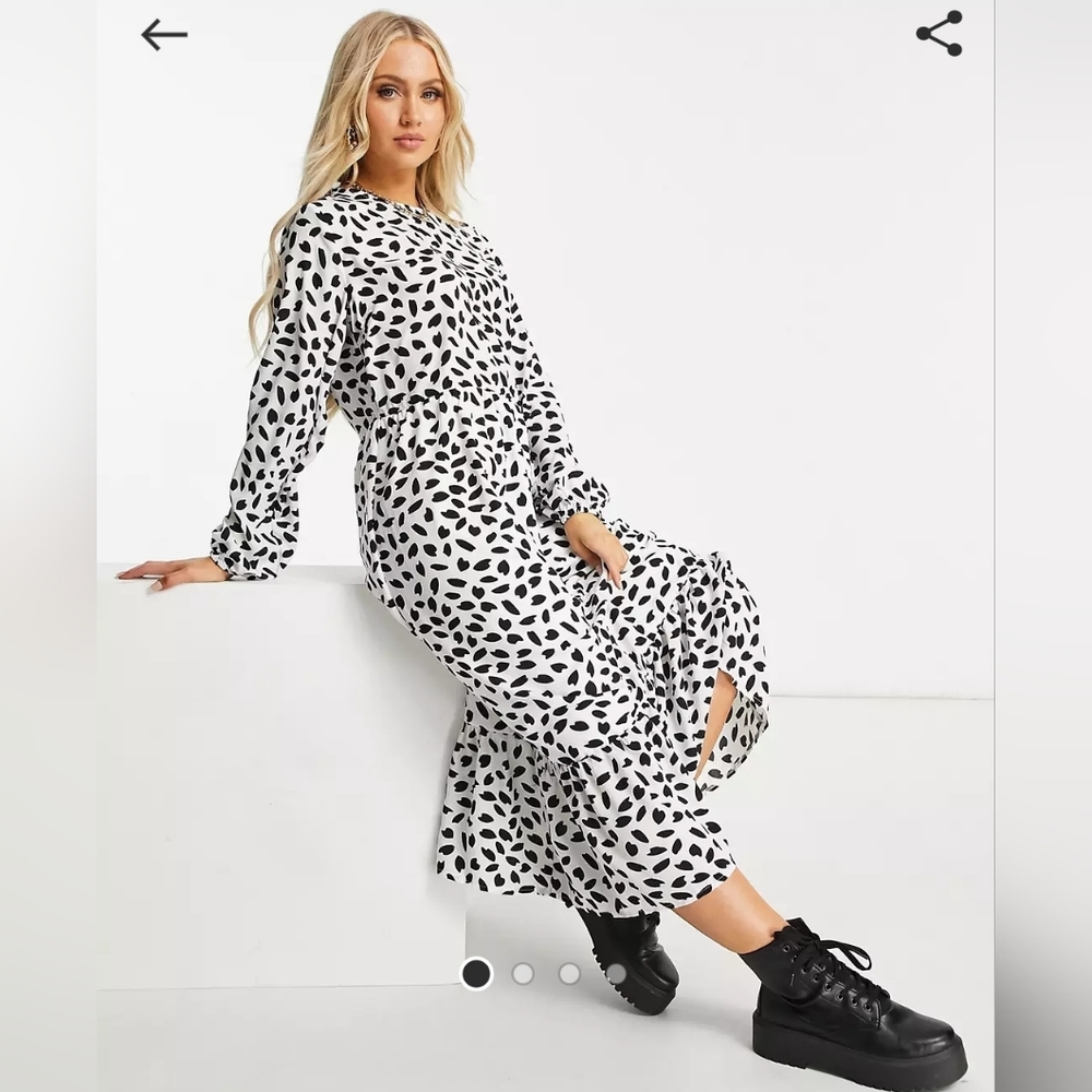 ASOS Missguided Midi Smock Dress with Ruffle Hem in Dalmatian